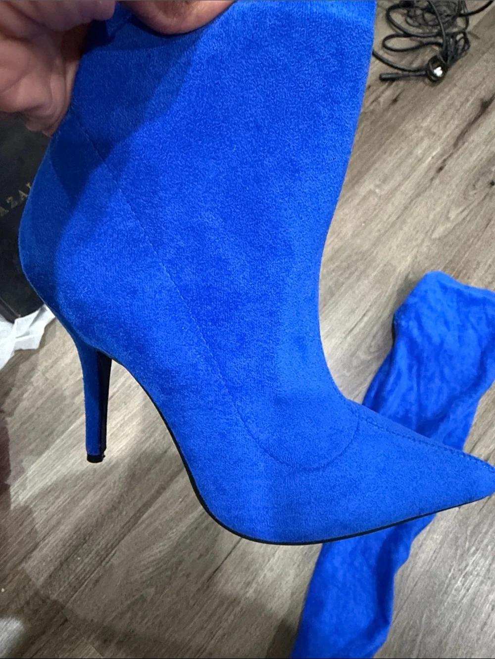 Over-the-Knee Stiletto Boots — Electric Blue Suede